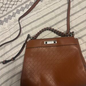 GUESS Tan Crossbody Bag with Chain Detail